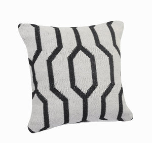 20" X 20" White And Tan 100% Cotton Geometric Zippered Pillow