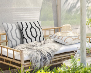20" X 20" White And Tan 100% Cotton Geometric Zippered Pillow