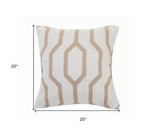 20" X 20" White And Tan 100% Cotton Geometric Zippered Pillow