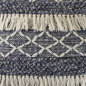 20" X 20" Navy And Ivory 100% Wool Geometric Zippered Pillow