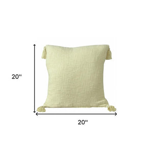 14" X 36" Beige Cotton Throw Pillow with Tassels