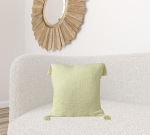 14" X 36" Beige Cotton Throw Pillow with Tassels
