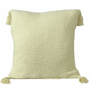 14" X 36" Beige Cotton Throw Pillow with Tassels
