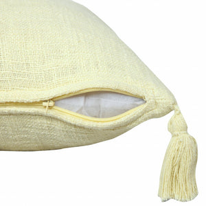14" X 36" Beige Cotton Throw Pillow with Tassels