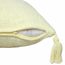 14" X 36" Beige Cotton Throw Pillow with Tassels