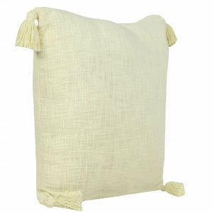 14" X 36" Beige Cotton Throw Pillow with Tassels