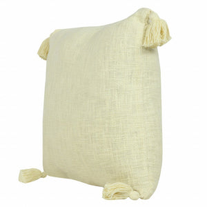 14" X 36" Beige Cotton Throw Pillow with Tassels