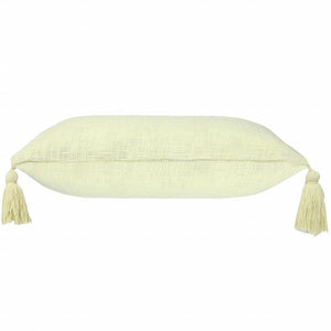 14" X 36" Beige Cotton Throw Pillow with Tassels