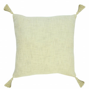 14" X 36" Beige Cotton Throw Pillow with Tassels