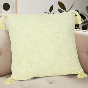 14" X 36" Beige Cotton Throw Pillow with Tassels
