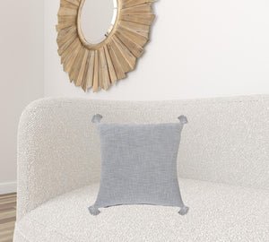 14" X 36" Beige Cotton Throw Pillow with Tassels