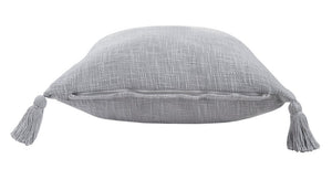 14" X 36" Beige Cotton Throw Pillow with Tassels