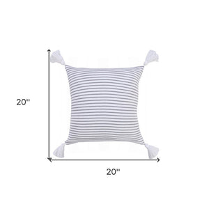 20" X 20" Light Gray And White 100% Cotton Striped Zippered Pillow