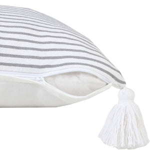 20" X 20" Light Gray And White 100% Cotton Striped Zippered Pillow