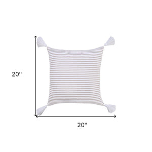 20" X 20" Light Gray And White 100% Cotton Striped Zippered Pillow