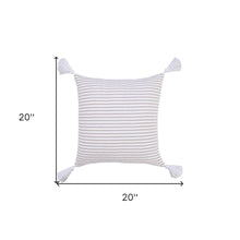 20" X 20" Light Gray And White 100% Cotton Striped Zippered Pillow