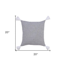 20" X 20" Light Gray And White 100% Cotton Striped Zippered Pillow