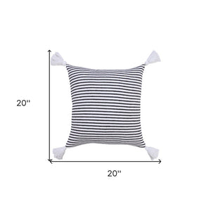 20" X 20" Light Gray And White 100% Cotton Striped Zippered Pillow