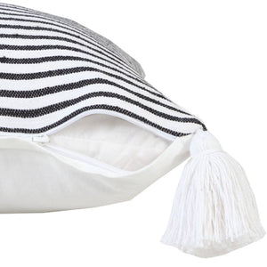 20" X 20" Light Gray And White 100% Cotton Striped Zippered Pillow