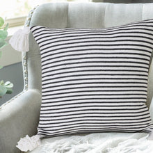20" X 20" Light Gray And White 100% Cotton Striped Zippered Pillow