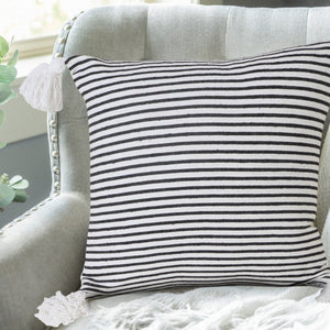 20" X 20" Light Gray And White 100% Cotton Striped Zippered Pillow
