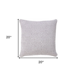 20" X 20" Orange And White 100% Cotton Geometric Zippered Pillow