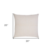 20" X 20" Beige And White 100% Cotton Striped Zippered Pillow