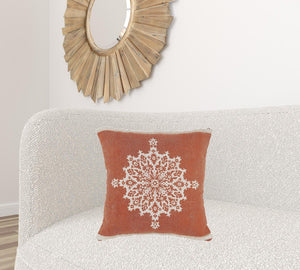 20" Orange and Off White Throw Pillow