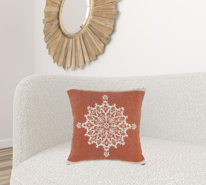 20" Orange and Off White Throw Pillow