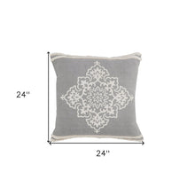 24" X 24" Light Gray And White 100% Cotton Geometric Zippered Pillow