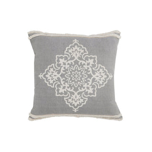 24" X 24" Light Gray And White 100% Cotton Geometric Zippered Pillow