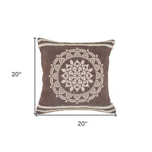 14" X 36" Brown And White 100% Cotton Striped Zippered Pillow