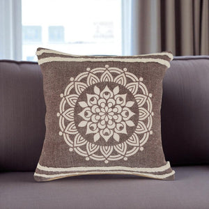 14" X 36" Brown And White 100% Cotton Striped Zippered Pillow