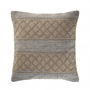 20" Beige And Gray Cotton Geometric Throw Pillow