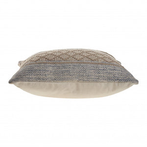 20" Beige And Gray Cotton Geometric Throw Pillow