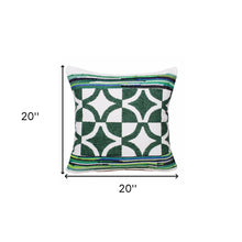 20" Green and White Cotton Throw Pillow