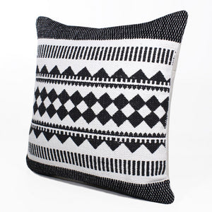14" X 36" Black And White 100% Cotton Geometric Zippered Pillow