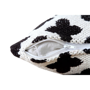 20" X 20" White And Black 100% Cotton Geometric Zippered Pillow