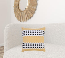 14" X 36" Yellow Black And White Cotton Striped Throw Pillow