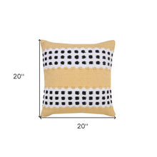 14" X 36" Yellow Black And White Cotton Striped Throw Pillow