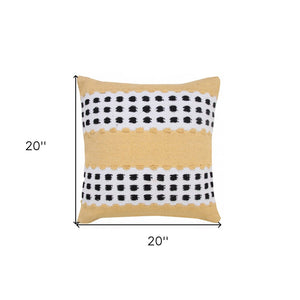 14" X 36" Yellow Black And White Cotton Striped Throw Pillow