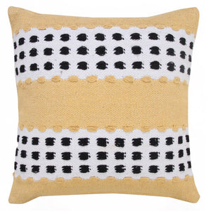 14" X 36" Yellow Black And White Cotton Striped Throw Pillow