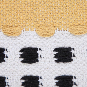 14" X 36" Yellow Black And White Cotton Striped Throw Pillow