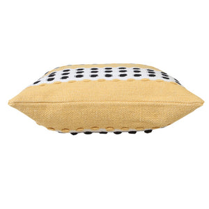 14" X 36" Yellow Black And White Cotton Striped Throw Pillow