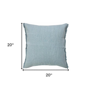 14" X 36" Light Blue Cotton Lumbar Throw Pillow With Fringe