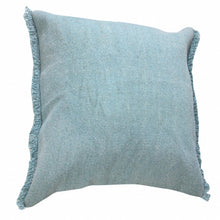 14" X 36" Light Blue Cotton Lumbar Throw Pillow With Fringe