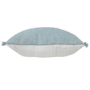 14" X 36" Light Blue Cotton Lumbar Throw Pillow With Fringe