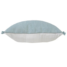 14" X 36" Light Blue Cotton Lumbar Throw Pillow With Fringe