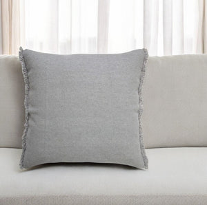 14" X 36" Light Blue Cotton Lumbar Throw Pillow With Fringe