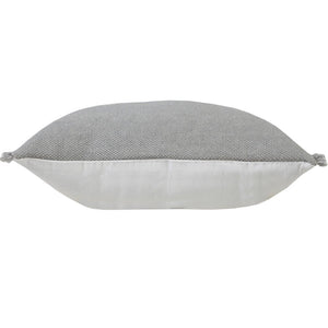14" X 36" Light Blue Cotton Lumbar Throw Pillow With Fringe